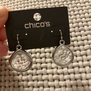 0026-Chico's Silver Teardrop Earrings with Clear Accents